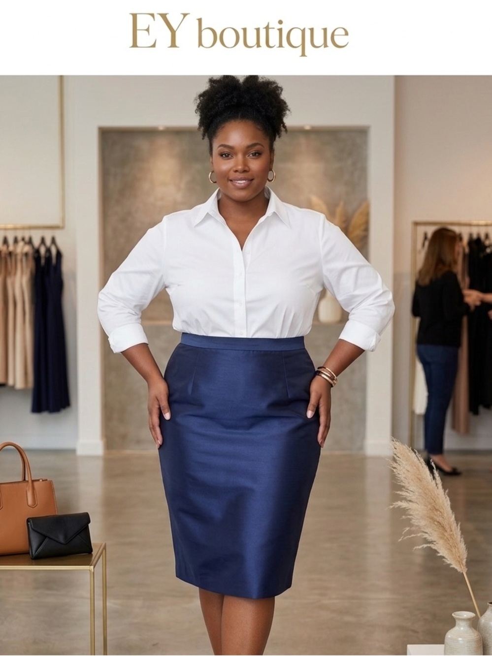 EY Boutique Navy Pencil Skirt – Sleek High-Waist Silhouette